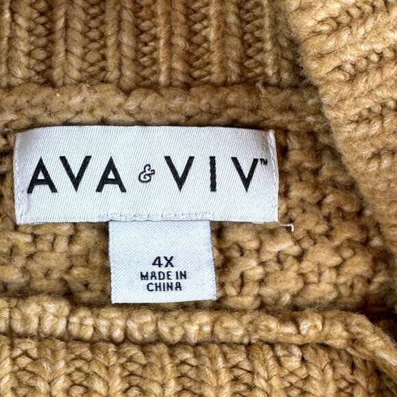 Ava & Viv Womens Sweater D.Tan Sz 4X Mock Neck Pullover Chunky Oldmoney preppy - Picture 3 of 10